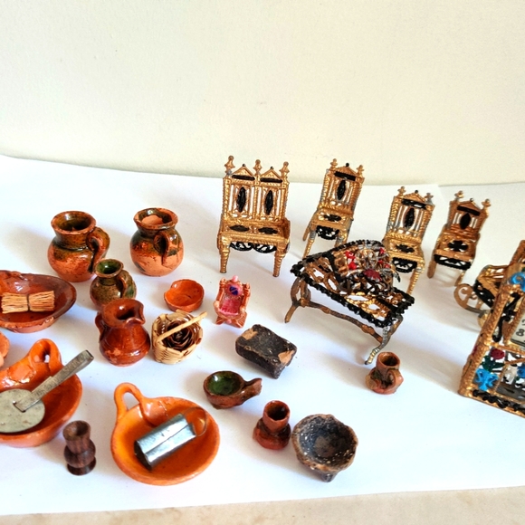 Vintage Dollhouse miniature furniture and dishes sets - Picture 1 of 12